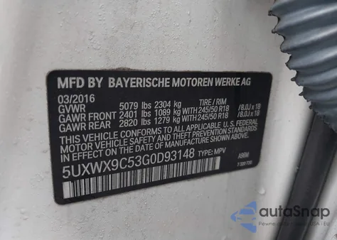 2016 BMW X3 xDrive28I из США, поврежденный, VIN 5UXWX9C53G0D93148